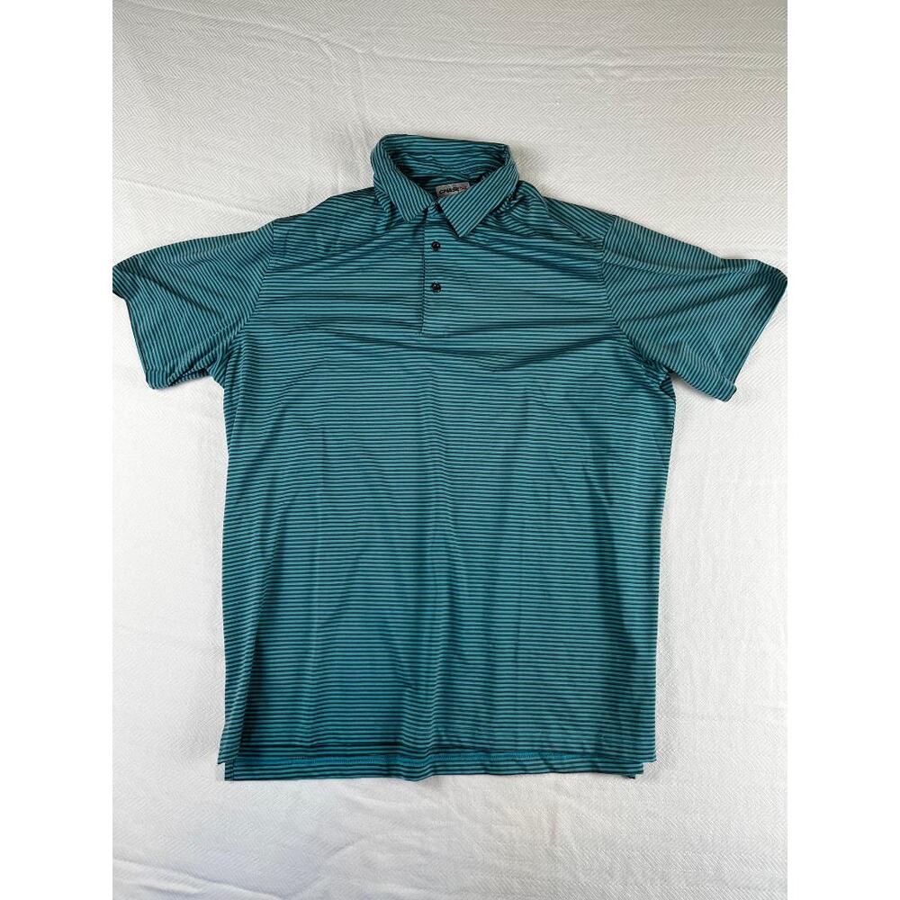 Chase 54 Golf Polo Shirt XL Teal Gray Striped Performance Stretch Men's